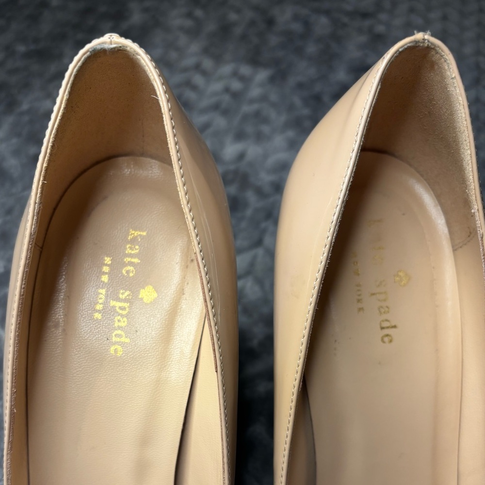 Kate Spade Nude Square Toe Heels with Bow and Stud Accent - Picture 5 of 9